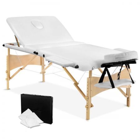 Zenses Massage Table 70cm 3 Fold Wooden Portable Beauty Therapy Bed Waxing White