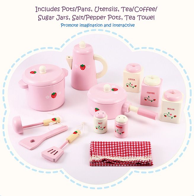 wooden pots and pans pink