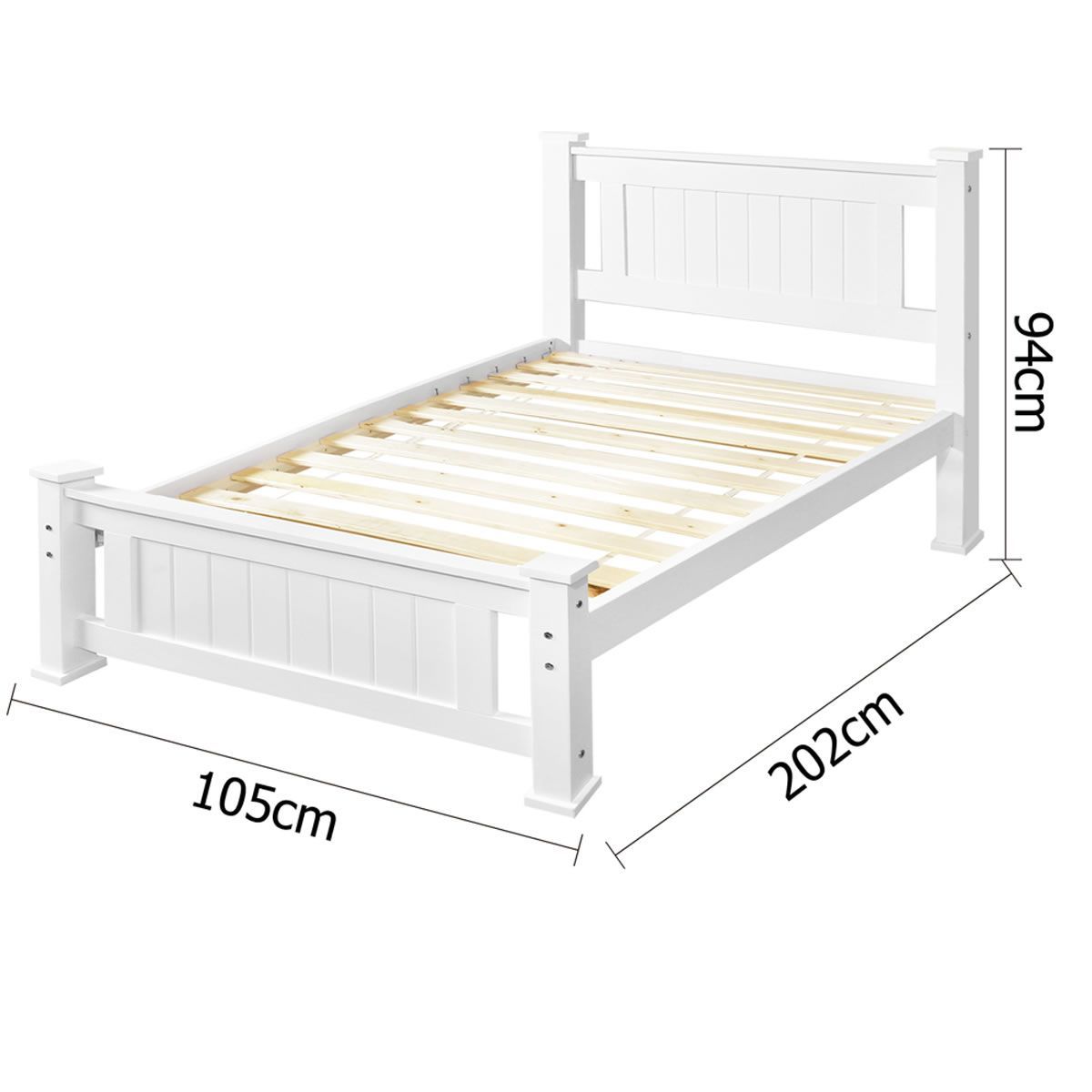 Wooden Bed Frame Pine Wood Single - White | Crazy Sales