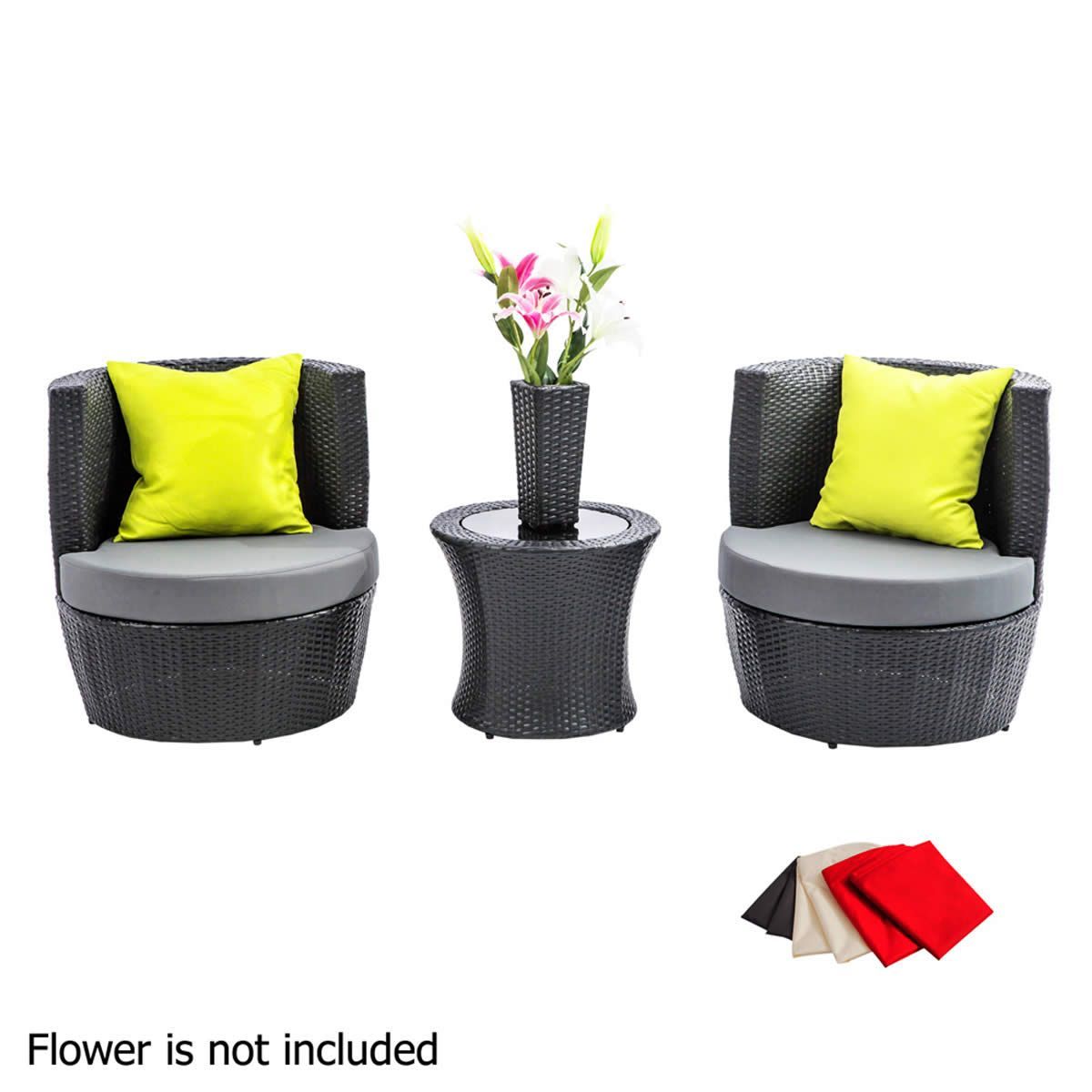 Stackable 4 pcs Black Wicker Rattan 2 Seater Outdoor Furniture Set - Grey