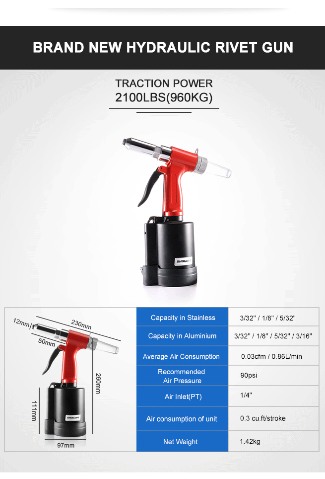 Shogun 3/16" Riveter Gun Industrial Air Hydraulic Pop Rivet Gun Pneumatic Tool Set Crazy Sales