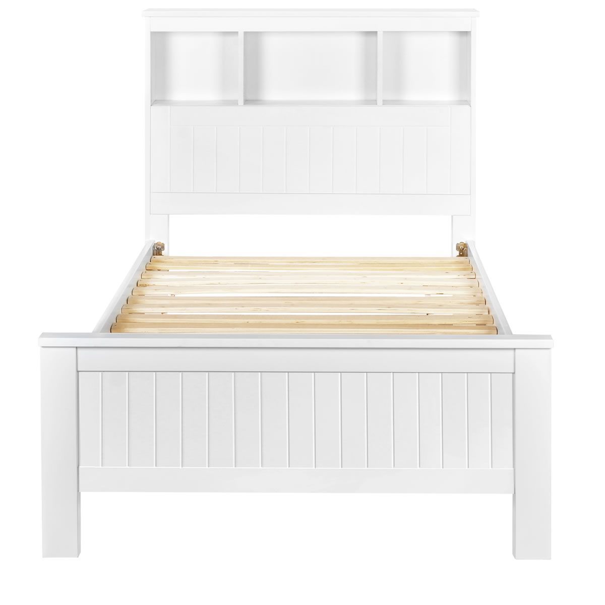 Wooden Bed Frame King Single with Shelf - White | Crazy Sales