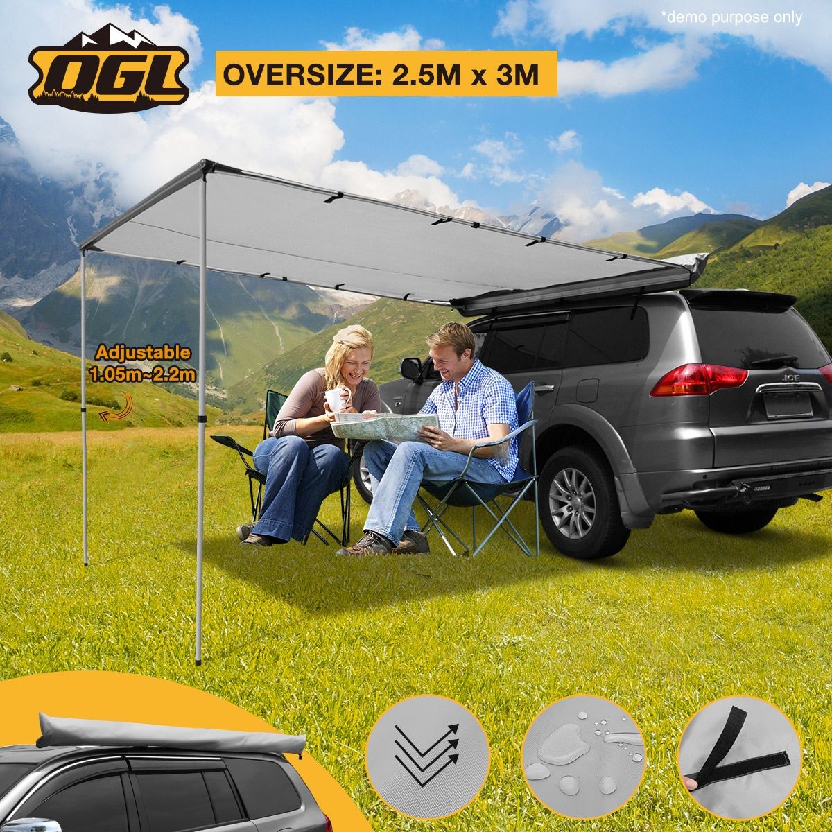 420D Oxford Pull Out Car Awning -2.5M x 3M | Crazy Sales