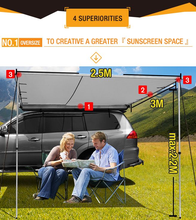 420D Oxford Pull Out Car Awning -2.5M x 3M | Crazy Sales