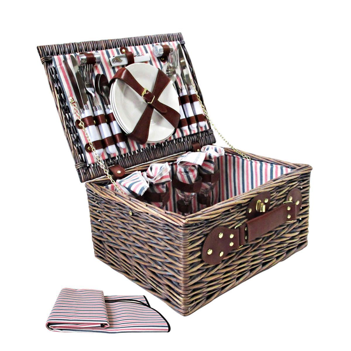 Alfresco 4 Person Picnic Basket Set Insulated Blanket Bag