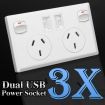 3x Dual USB Australian Power Point Home Wall Power Supply Socket