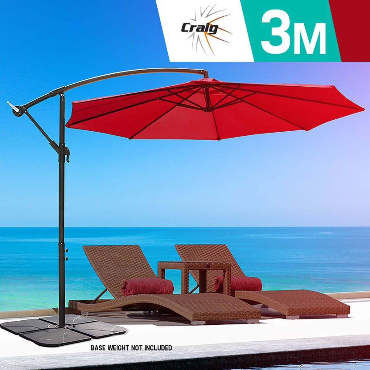 Craig Outdoor Umbrella 3m Burgundy