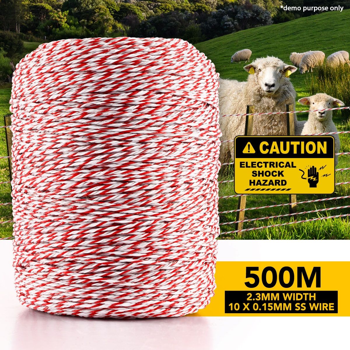 500m Polywire Roll Electric Fence Energiser Stainless Steel Poly Wire