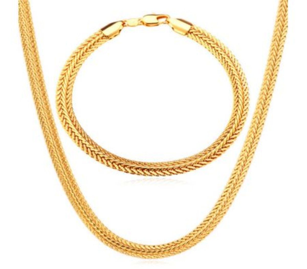 U7 Wheat Chain Necklace Bracelet 18K Real Gold Plated Necklace Bracelet Set Gold