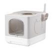 Cat Litter Box Enclosed Kitten Pet Toilet Training Kitty Enclosure Top Front Entry Removable Tray Large Furniture Scoop Collapsible Light Grey