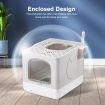 Cat Litter Box Enclosed Kitten Pet Toilet Training Kitty Enclosure Top Front Entry Removable Tray Large Furniture Scoop Collapsible Light Grey