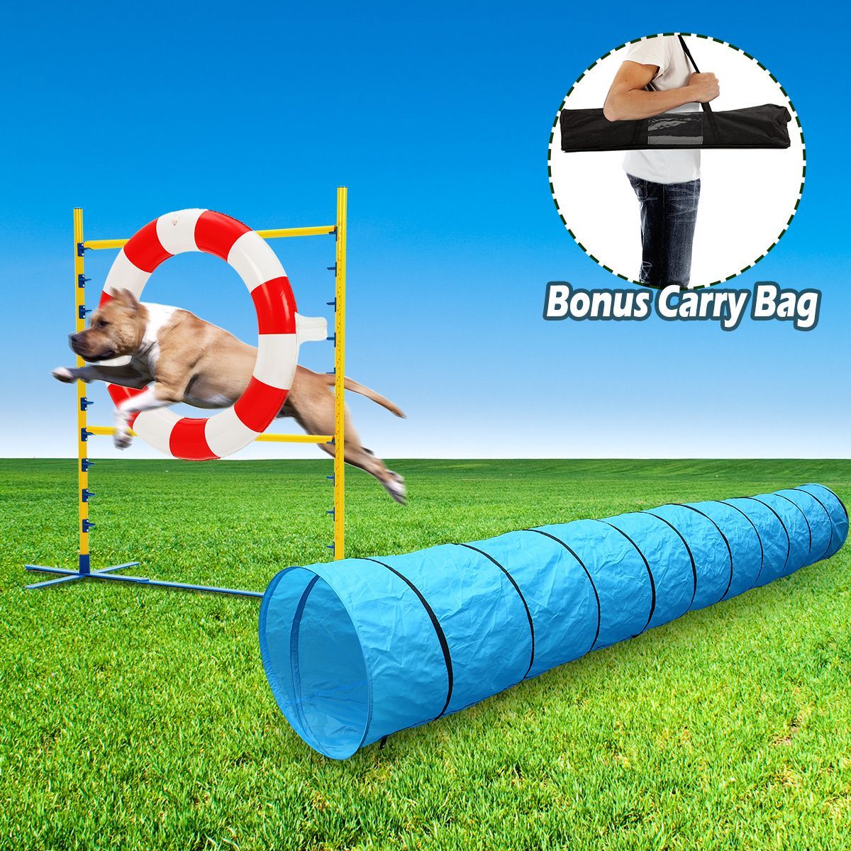 2 Piece Dog Agility Training Practice Exercise Tunnel Jump Tire Tyre ...