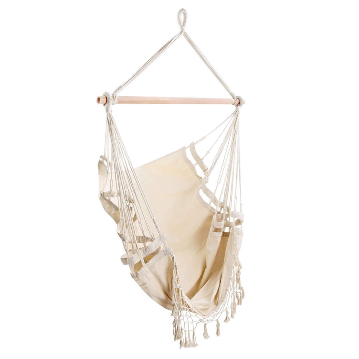 Gardeon Hanging Hammock Chair Outdoor Swing Hammocks Tassel Cream