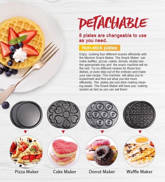 Maxkon Snack Maker with Four Detachable Plates Red Crazy Sales