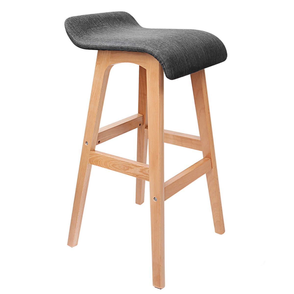 2 x Beech Wood Fabric Bar Stools Black Crazy Sales