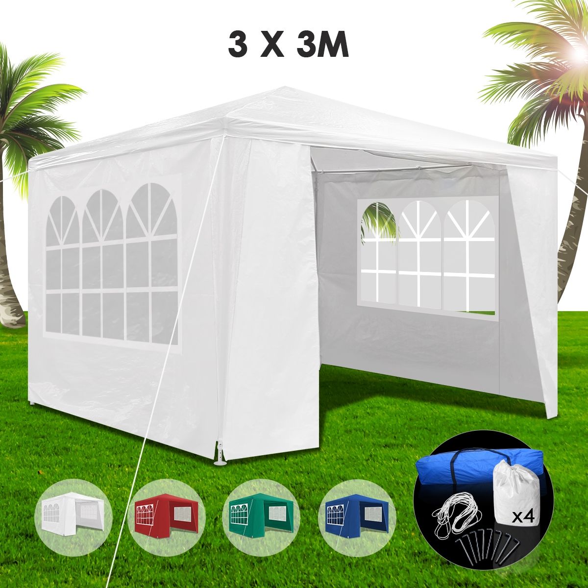 3x3m White Walled Waterproof Outdoor Gazebo