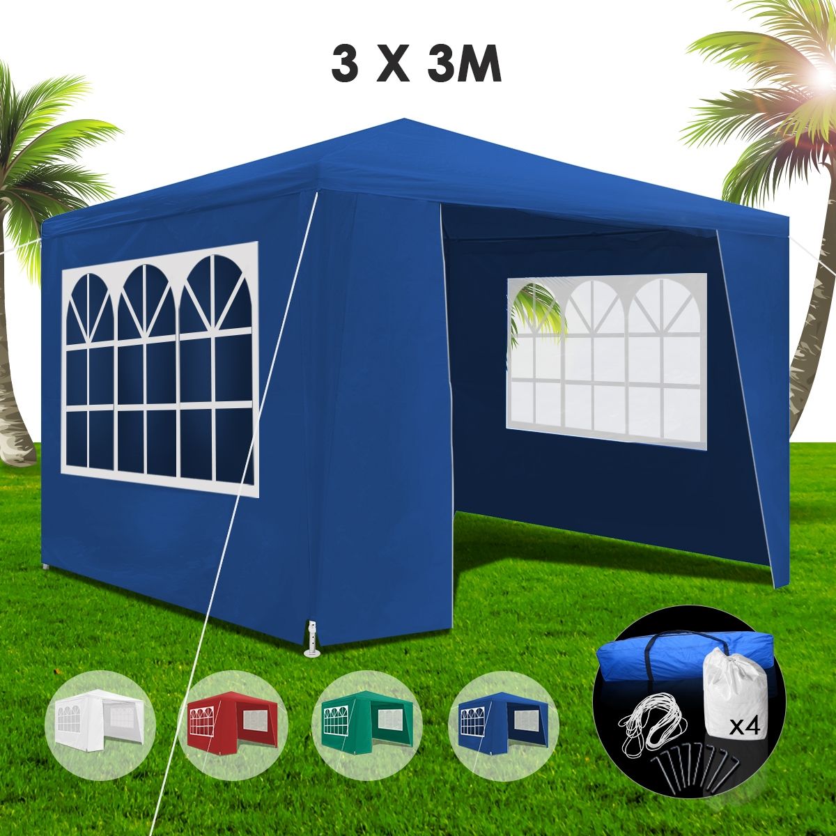 3x3m Blue Walled Waterproof Outdoor Gazebo