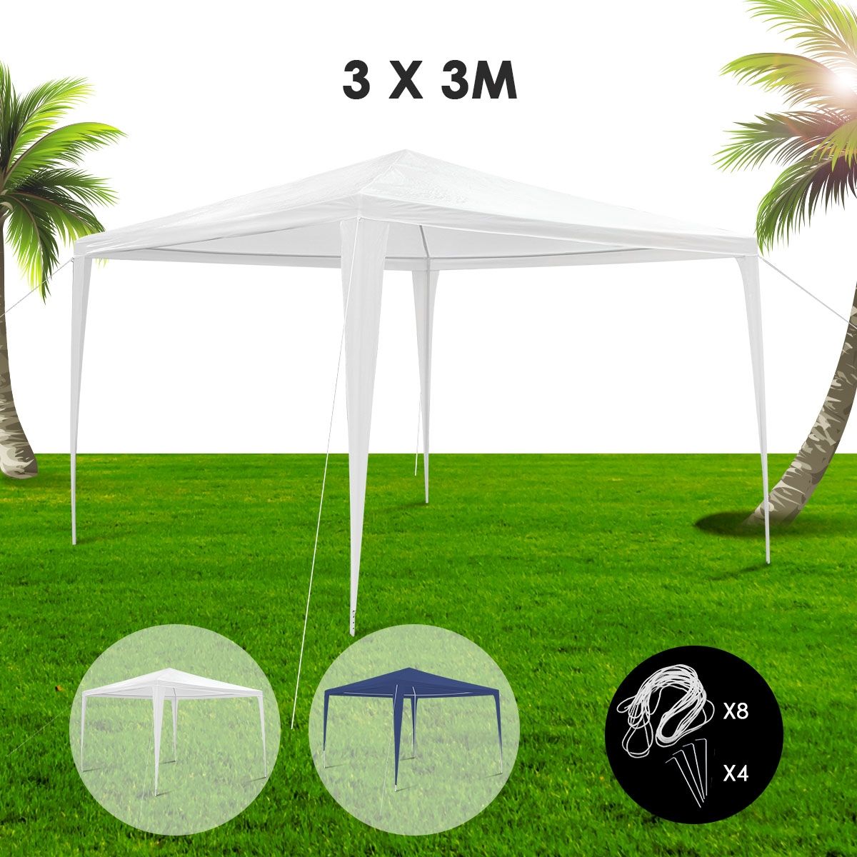 3x3m White Waterproof Outdoor Garden Gazebo