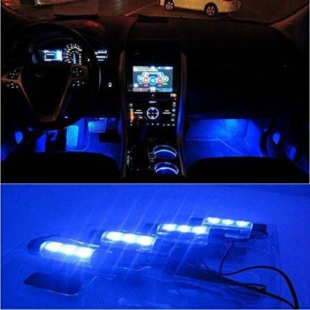 LUD Bright Car Interior Neon Light Blue LED Kit Glow Lamp Charger 12V