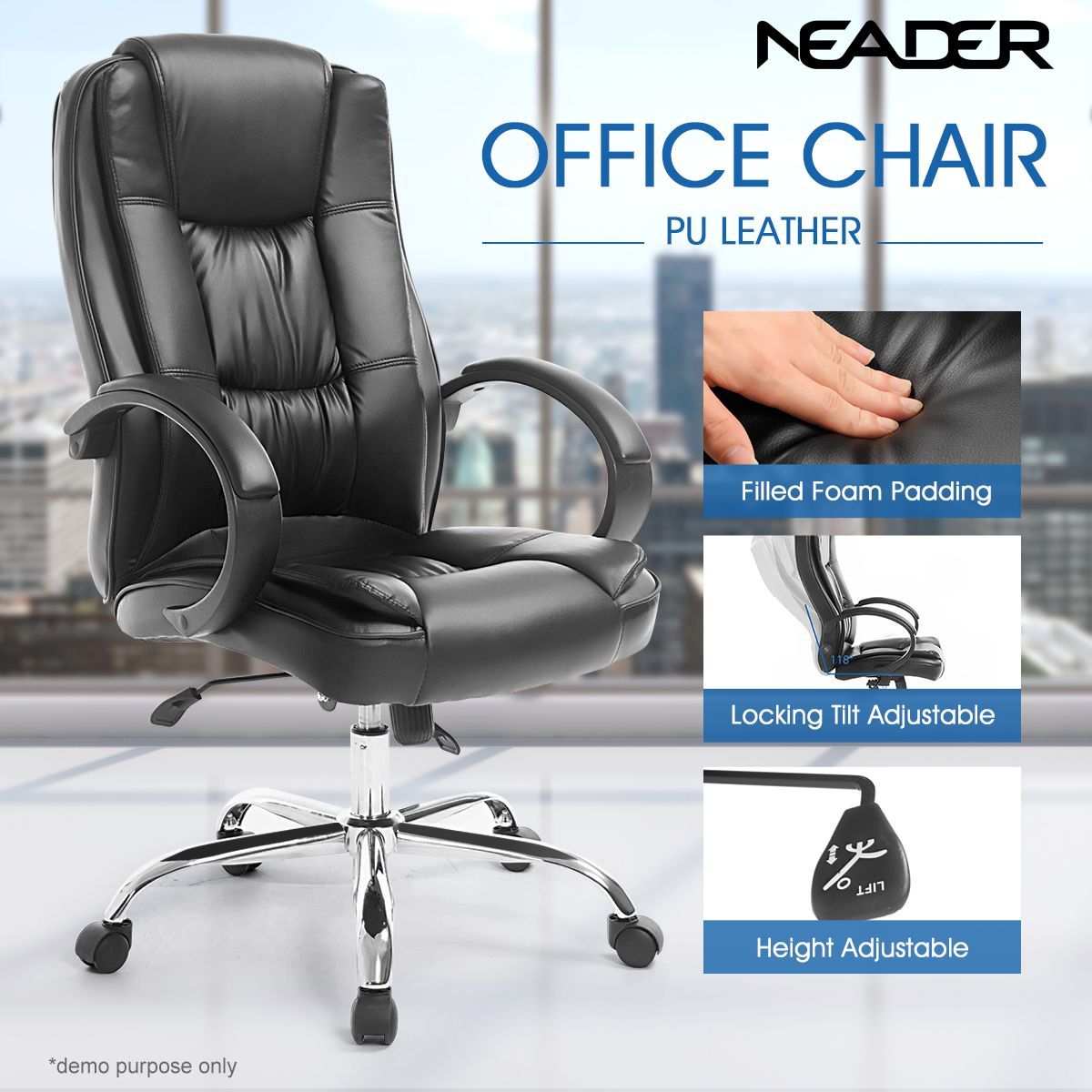 Deluxe PU Leather Office Computer Chair Tile Adjustable Home Chair