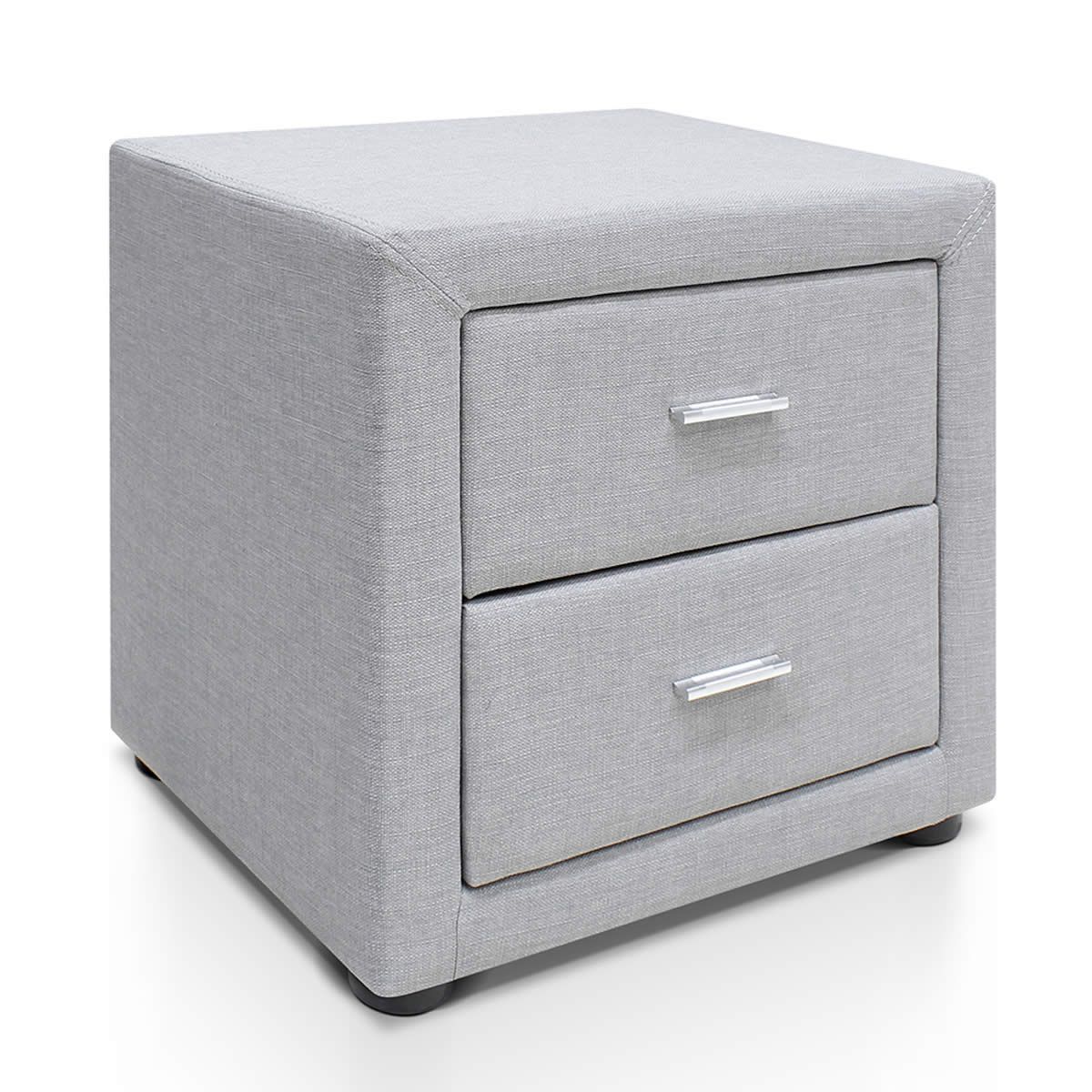 Fabric Bedside Table Light Grey