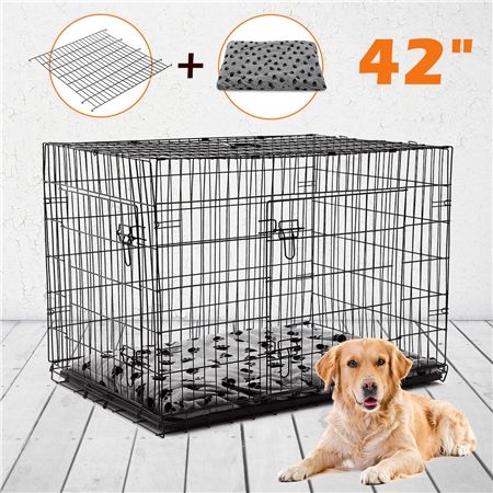 Dog Crate Puppy Cage Cat Crate Kennel Rabbit House with Bed Collapsible XL 42"