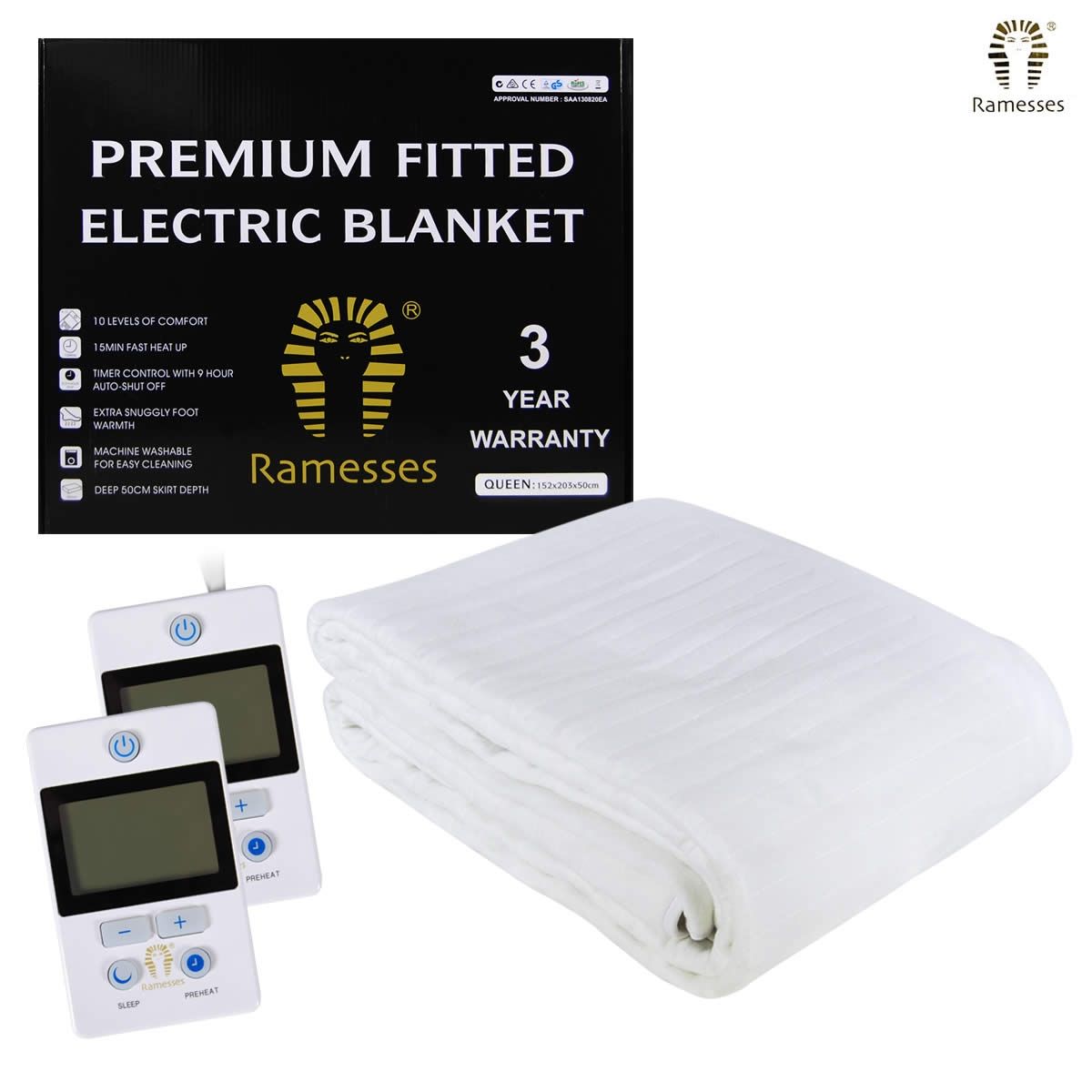 Ramesses Fitted Heated Electric Blanket 50cm Queen