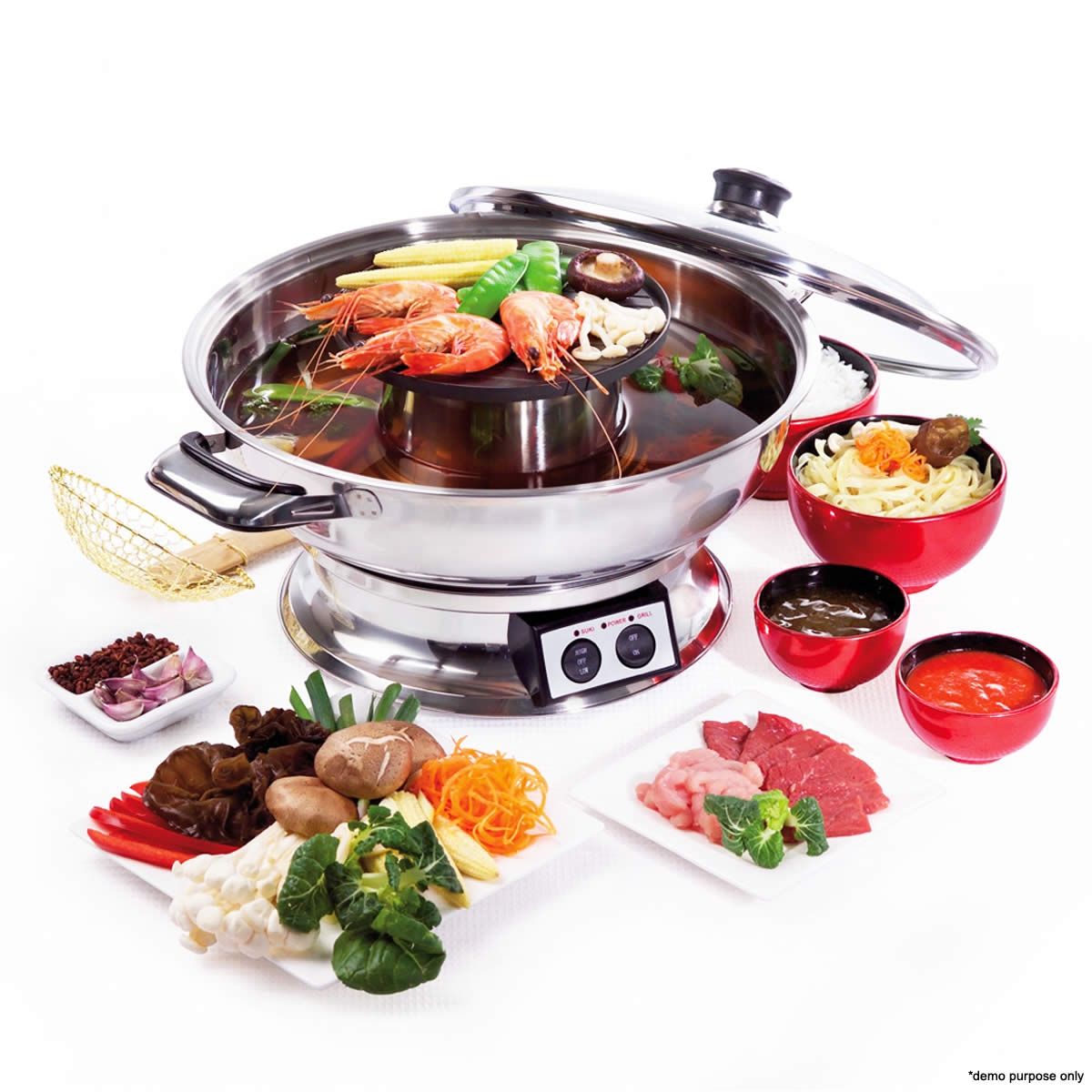 Maxim Kitchenpro 2000W Electric Steamboat Hot Pot and Teppanyaki Set