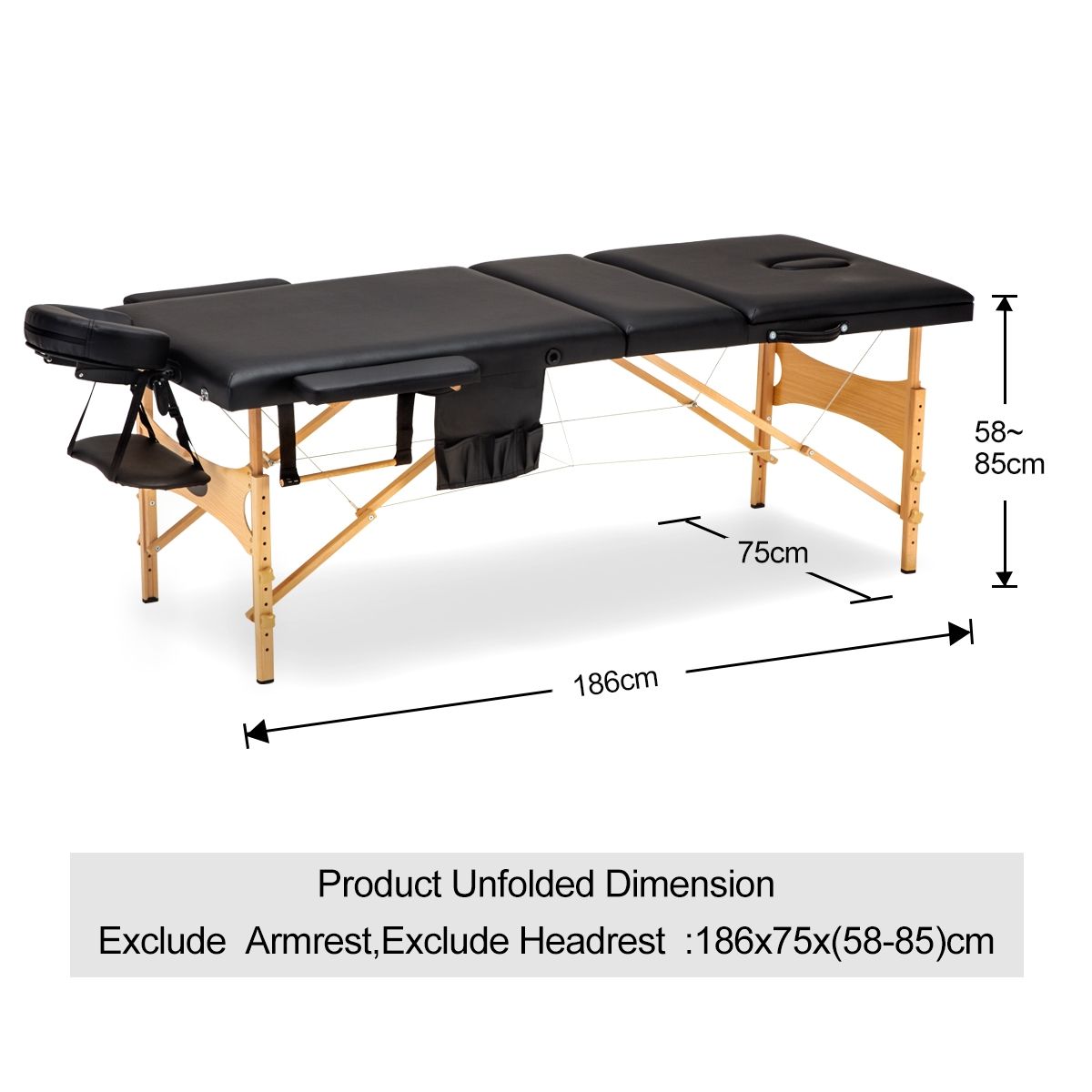 3 fold 75 CM Black Wooden Massage Therapy Bed Crazy Sales