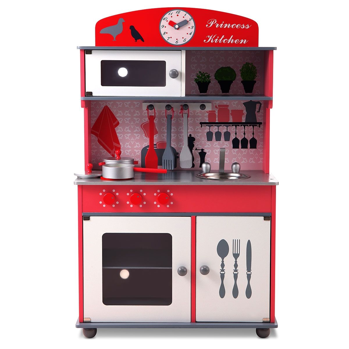 Modern Designed Red Wooden Toy Kitchen with Accessories Crazy Sales