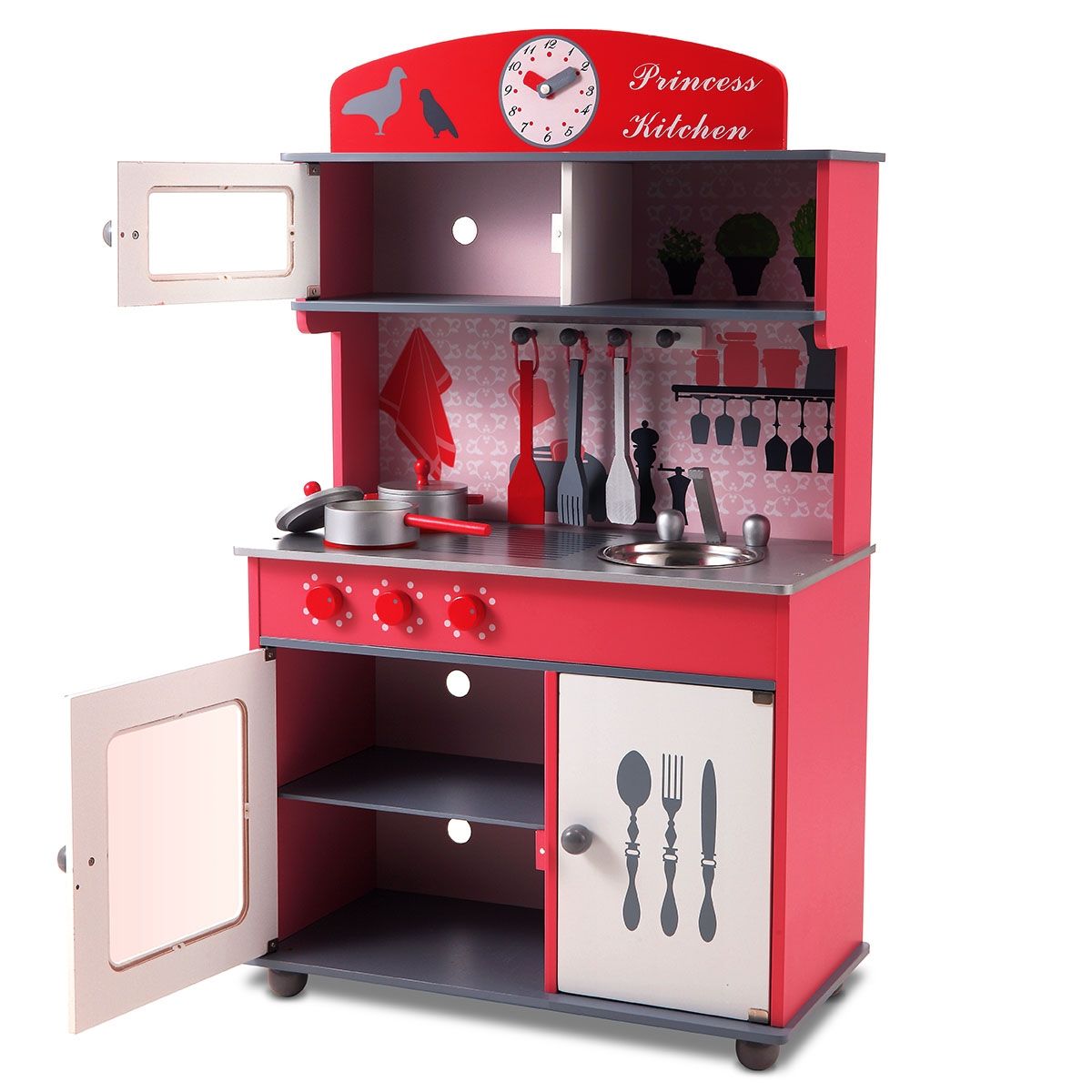Modern Designed Red Wooden Toy Kitchen with Accessories Crazy Sales