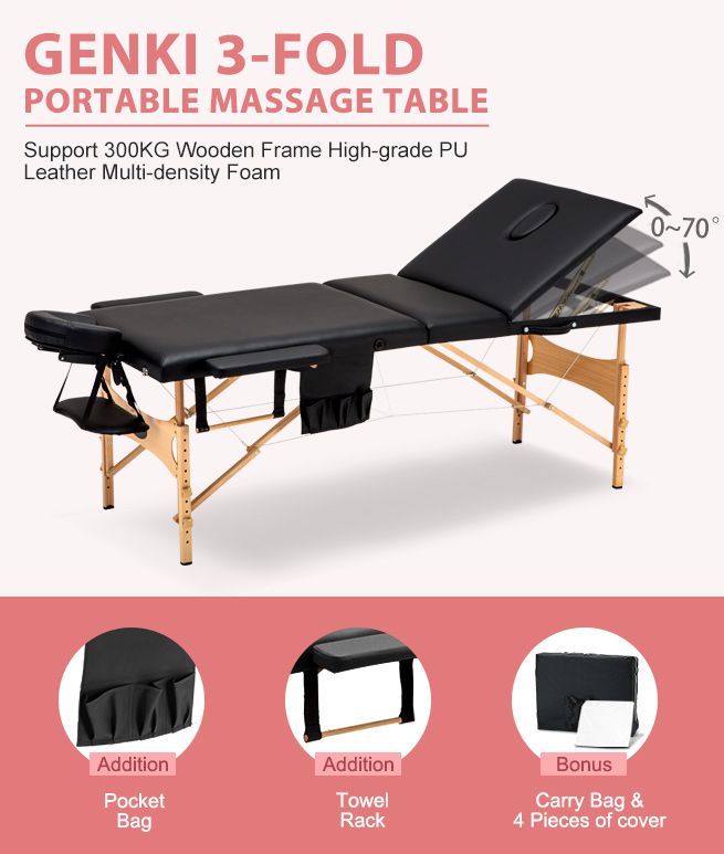3 fold 75 CM Black Wooden Massage Therapy Bed Crazy Sales