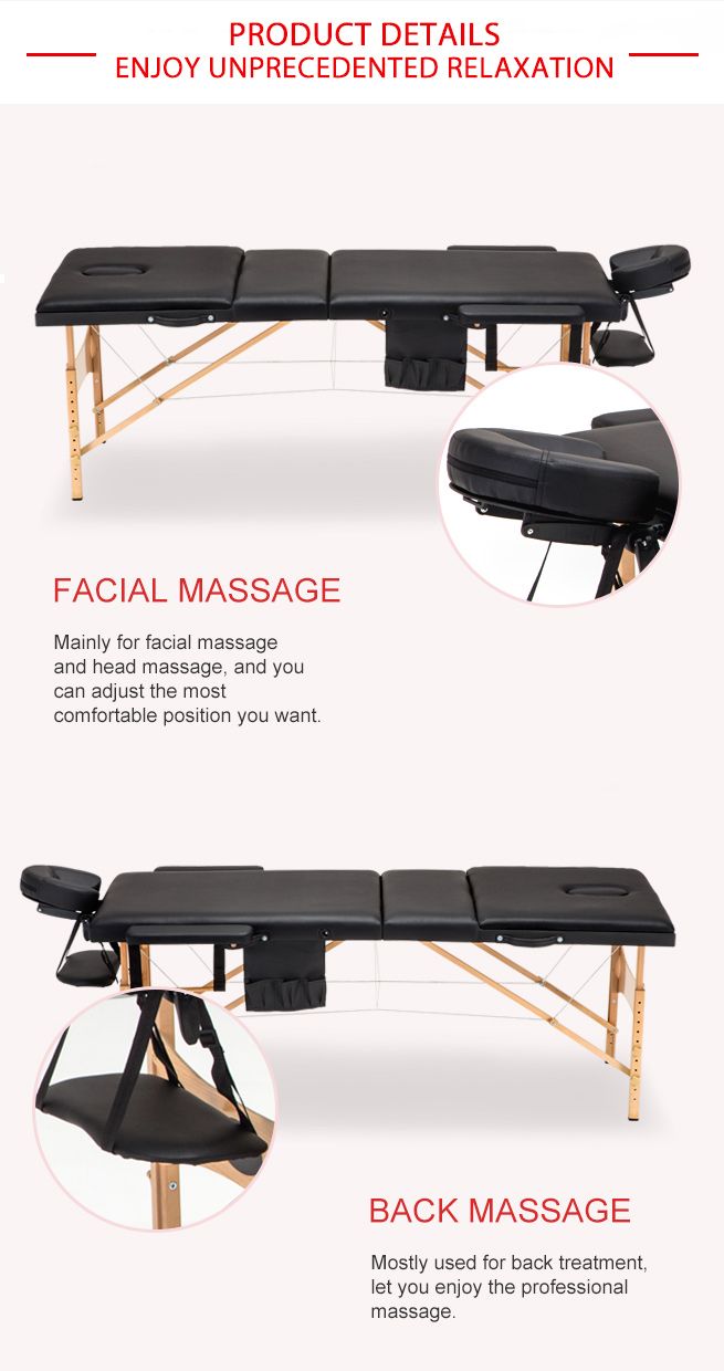 3 fold 75 CM Black Wooden Massage Therapy Bed Crazy Sales