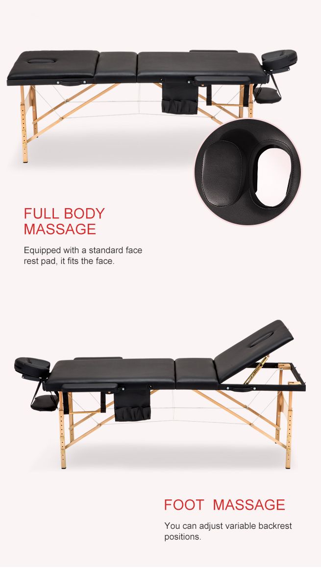 3 fold 75 CM Black Wooden Massage Therapy Bed Crazy Sales