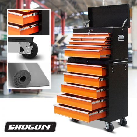 Black Orange 14 Drawers Storage Tool Box With Ball Bearing