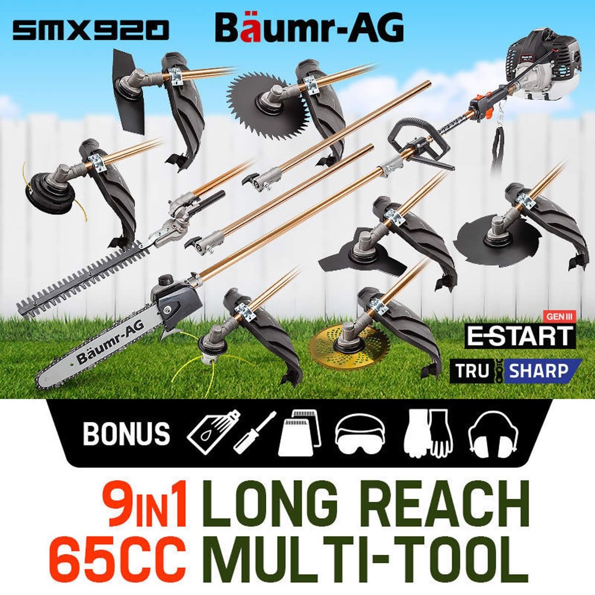 Baumr-AG 65cc Pole Chainsaw Hedge Trimmer Pruner Chain Saw SMX920