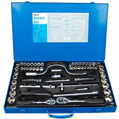 78 PCS Socket Set 1/4" 3/8" 1/2" Drive Hand Tools