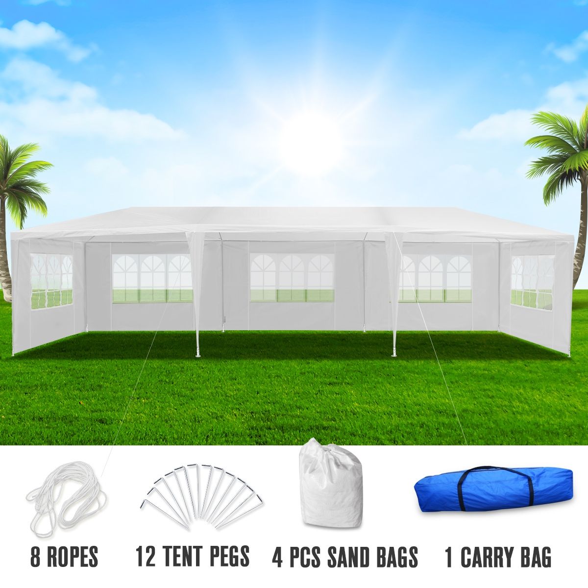 3x9m White Walled Waterproof Outdoor Gazebo