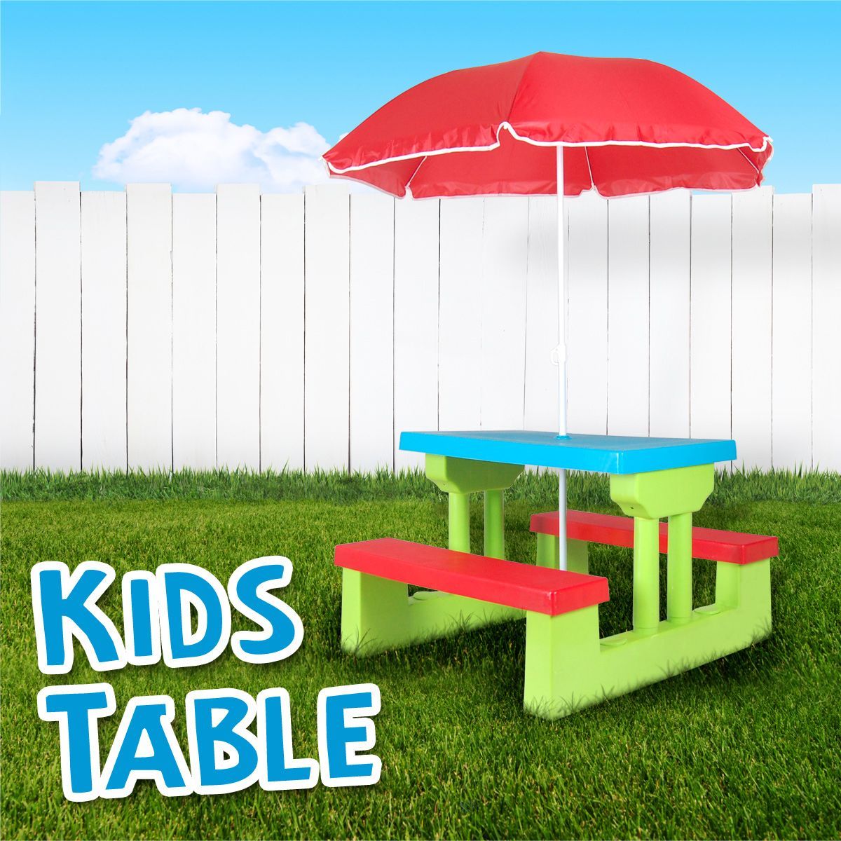 Kids Picnic Table Outdoor MultiColour Set with Umbrella Crazy Sales