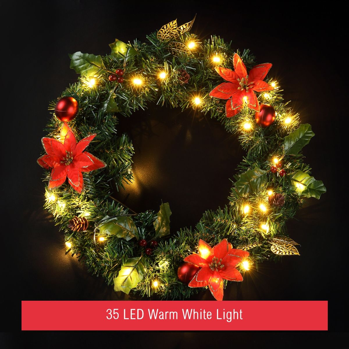 45cm Christmas Traditional Wreath with 35 LED Lights  Crazy Sales