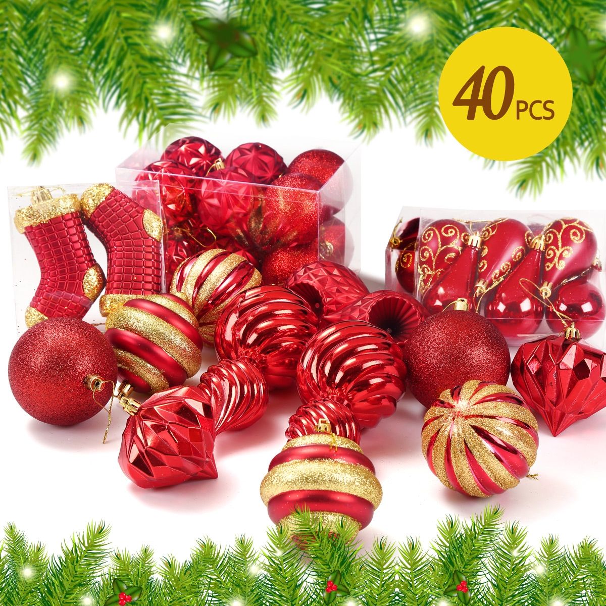 40PCS Christmas  Décor  Ornament Set