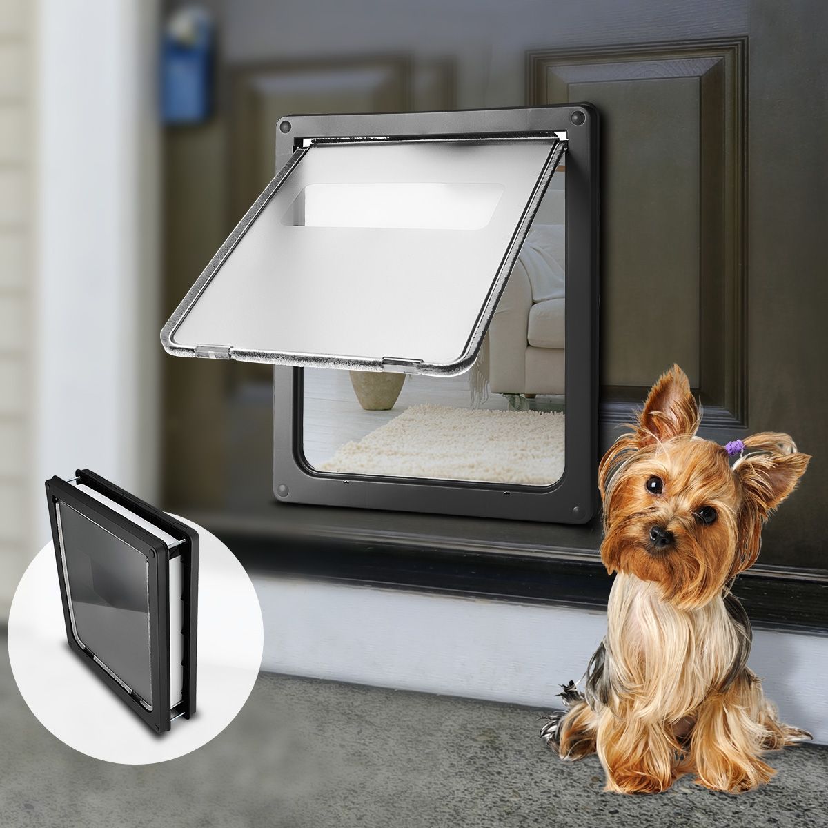 Extra Large 2 Way Lockable Pet Dog Cat Brushy Flap DoorBlack Crazy Sales
