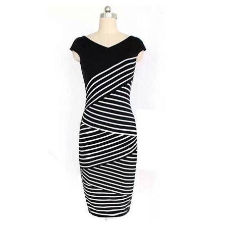 v neck elegant striped bodycon dress