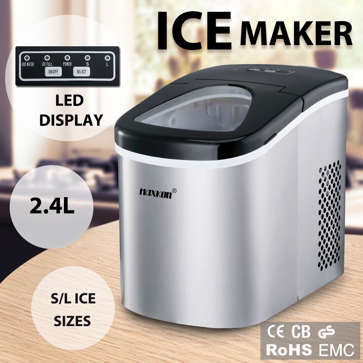 2.4L Portable Ice Maker with LED Control Panel