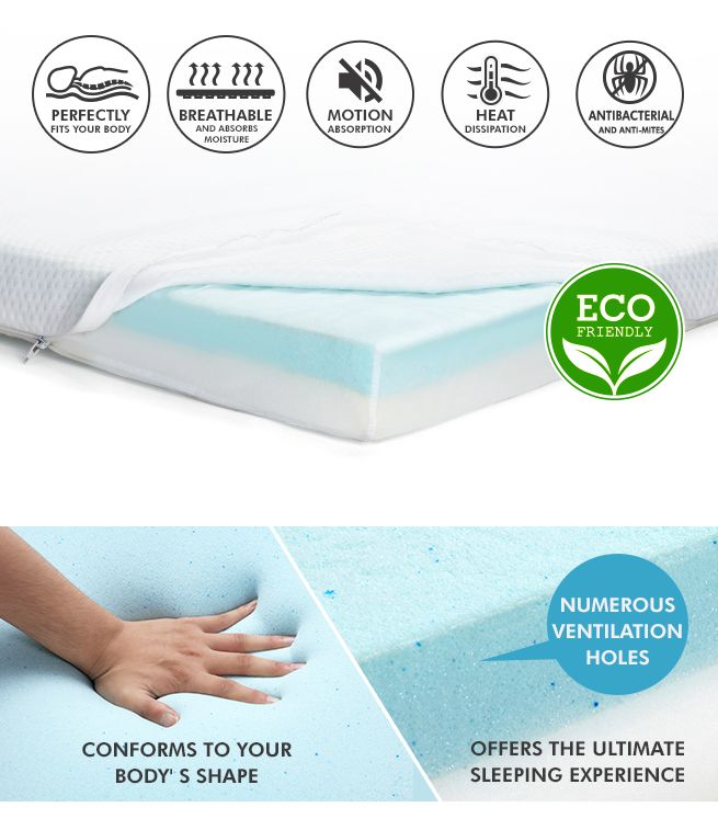 Cool Gel Memory Foam Mattress Topper underlay Cover 8 CM Queen Crazy
