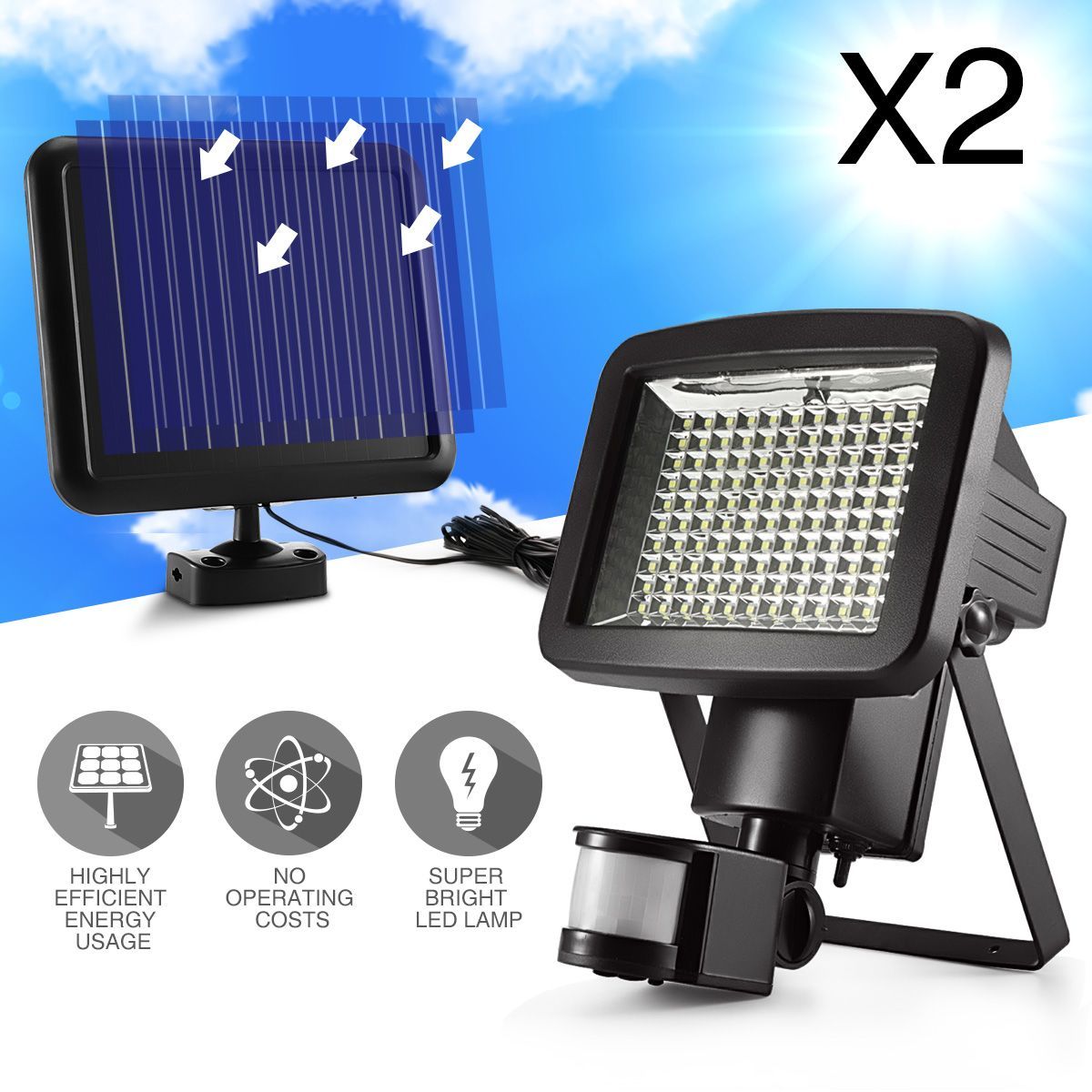 120 LED Solar Sensor Outdoor Light x2
