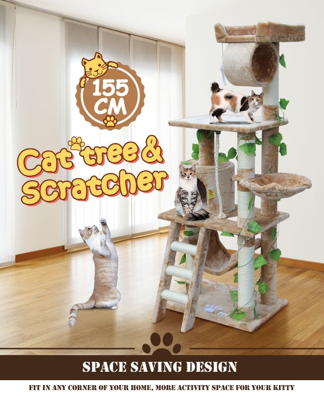 155cm Cat Gym Scratching Post Tree MediumBeige Crazy Sales