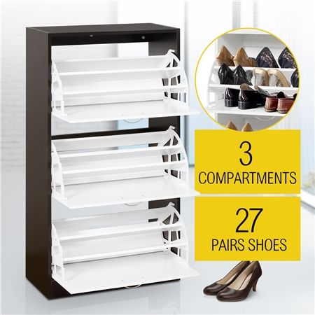 27 Pair Shoe Storage Cabinet-Walnut&White Finish 

