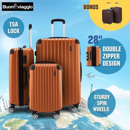 3Pc Luggage Suitcase set-Orange With 2X Covers & TSA Lock