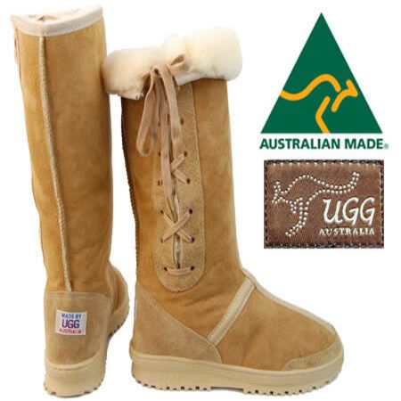 UGG Australia Sheepskin Lace Up Boots - Chestnut - Crazy Sales